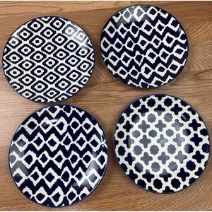 Pier 1 Stoneware Set of 4 Salad Plates 8.5" Blue/White